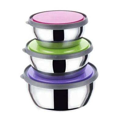 China Sustainable Round 3 Kitchen Lunch/Snack Containers Stainless Steel Food Storage Containers Set With Silicone Leak Proof Lids for sale