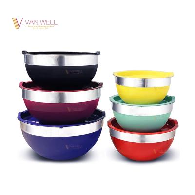 China Sustainable Colorful Mixing Bowl Nesting Bowl Stainless Steel Mixing Bowls Cooking Stackable Set for sale