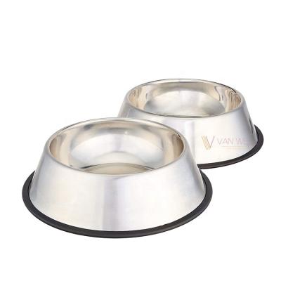 China Non-automatic mirror finish, rust free, easy clean stainless steel dog bowl with non-slip silicone rubber ring for sale