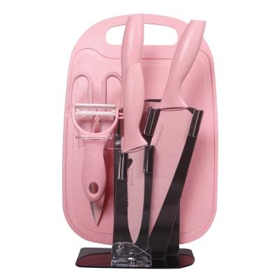 China New Design Style Stainless Steel Gift Stocked Western Kitchen Knife Set For Pale Pink for sale