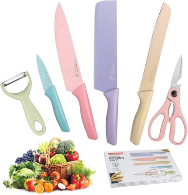 China The 6 Pieces Disposable Environmental Wheat Straw Professional Colored Kitchen Knives Sets With Gift Box for sale