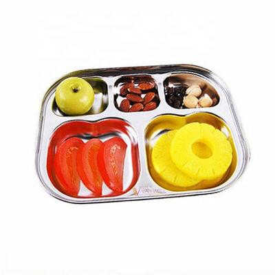 China Disposable Stainless Steel Divided Tray Divided Dinner Snack Plate Kids Baby 5Sections Plate Diet Food Control Tray Set 247x183 for sale