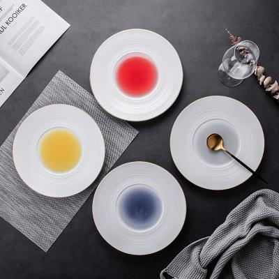 China Color Circle Design Restaurant Serving Dish Dessert Dish Viable Fancy Viable Bone China Dinner Dish Set for sale