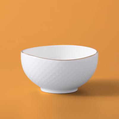 China Viable Wholesale Nordic Ceramic Household Goods Tableware Bone China Rice Soup Bowl Ceramic Bowl With Gold Rim for sale