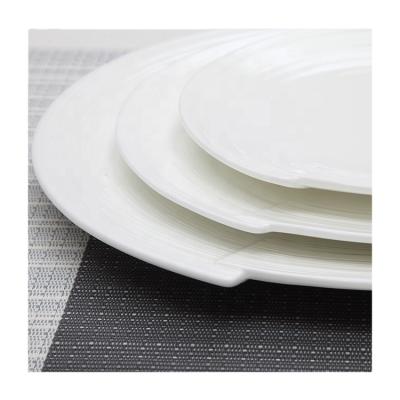 China 2020 Customized Hot Selling Irregular Bamboo Weaving Embossed Tableware Dish Sets White Dessert Dish Dish for sale