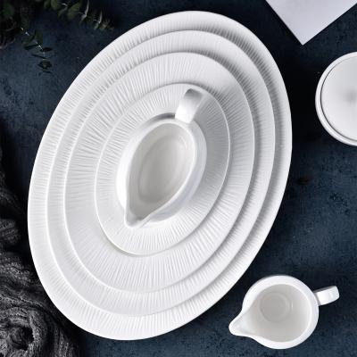 China Factory Direct Sale Sustainable High Temperature Serving Dish Plain Oval Ceramic Sourcing White Dishes Sets for sale