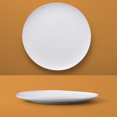 China Cater Plates Luxury White Ceramic Tableware Cater Plates Luxury White Rim Ceramic Plate Bone China High End Viable Dinner Dish for sale