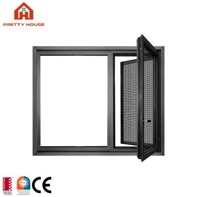 China Competitive Price Magnetic Black Aluminum French Casement Screen Window for sale