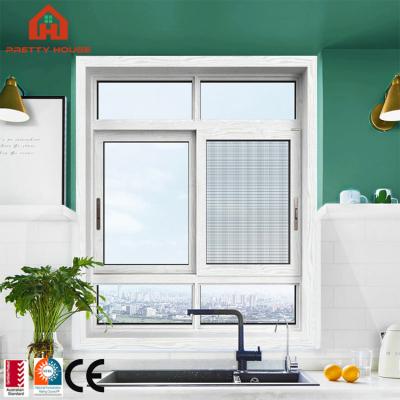 China Magnetic Screen Custom Powder Coated Wood Grain Aluminum Sliding Window for sale