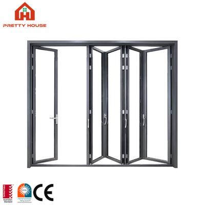 China Aluminum Grille Glass Facade Windproof Metal Sliding Modern Folding Doors for sale