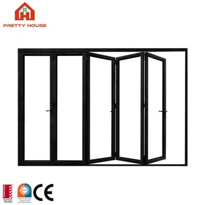 China Waterproof Aluminum Folding Patio Doors Exterior Glass Panoramic Folding Glass Doors for sale