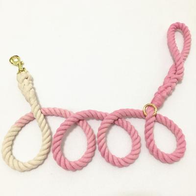 China Custom Viable Color Cotton Rope Pet Leash Hand Make Ombre Woven Durable Strong Braided Dog Leash Collar for sale