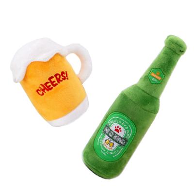 China Wholesale Custom Lasting Beer Cup Shape Dog Viable Plush Toys Soft Durable Pet Chew Toys for sale