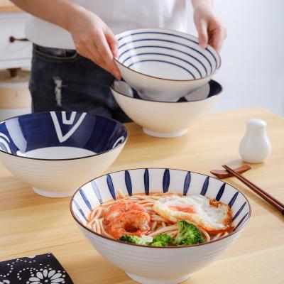 China Stocked Ceramic Japanese Restaurant Hat Big Bowl Noodle Ramen Udon Soba Soba Soup Bowls Set for sale