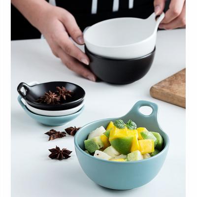 China Factory Direct Sustainable Plant Glaze Ceramic Bowls Mini Fruit Salad Macaroon Colored Cute Bowl With Handle for sale