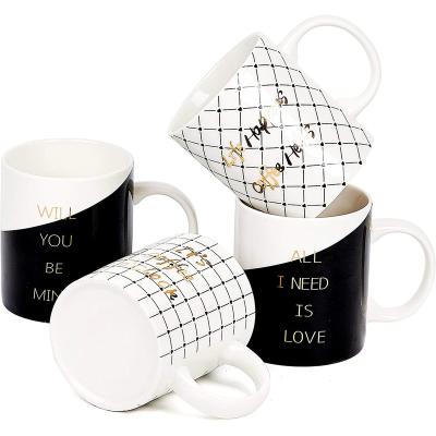 China Customized Viable Couple Office Gift Mug Gold Decal Design Ceramic Coffee Tea Mugs for sale