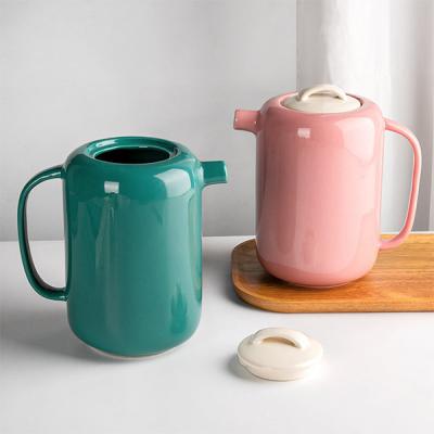 China Viable Wholesale High Quality Shiny Pink Tea Milk Coffee Milk Household Ceramic Teapot Kettle for sale