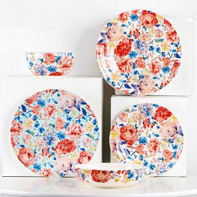 China Wedding Dinner Set Flower Design Dinnerware Set Dinner Dish Set Sustainable Western Pink Porcelain Glazed Dinnerware Set Full for sale