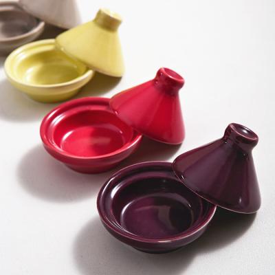 China New Cute Small Colorful Glazed Ceramic Soy Sauce Vinegar Viable Seasoning Dish Dish Dish Dipping Dish With Lid for sale