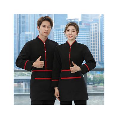 China restaurant & Bar Factory Price Customized Design Unisex Black Long Sleeve Waiter Uniform for sale