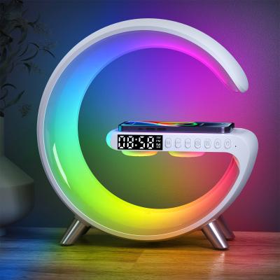 Cina Adjustable Brightness RGBIC G-Shape Intelligent LED Desk Lamp Rgb LED Ambient Night Light with Wireless Charger Clock in vendita