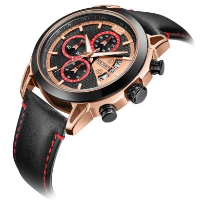 China Top Brand MEGIR 2071 Auto Date Sports Trend Watch For Chronograph Genuine Leather Men's Quartz Men's Business Watch Factory for sale