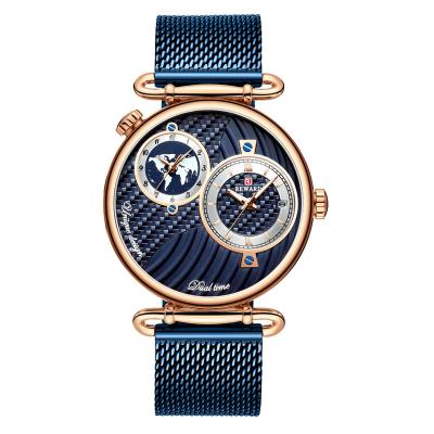 China Multiple Time Zone Top Brand REWARD RD62002M Men Watches Hot Business Luxury Quartz Watches Blue Steel Men Wrist for sale