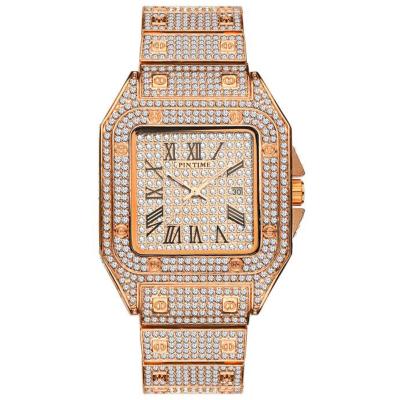 China Big Dial Bling Diamond Watches Full Square Quartz Date 18K Gold Automatic Women Watches Lady Shinning Wristwatch Hip Hop Gift for sale