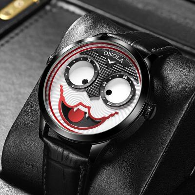 China ONOLA brand waterproof personality smiley face clown show trend observe cool waterproof men's leather bracelet woman gift time for sale