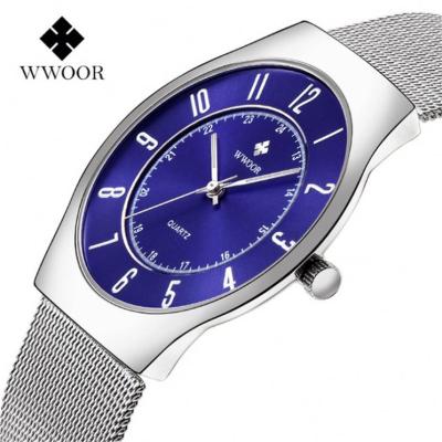 China WWOOR 8829 Water Resistant Fashion Unisex Quartz Watches Waterproof Ultra Thin Minimalist Mesh Band Student Reloj Watch for sale