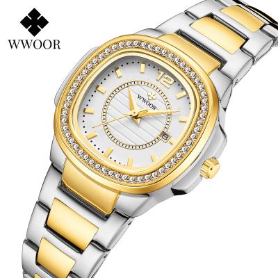 China Concise reloj sale WWOOR 8874 lady digital watch strap fashion waterproof gold gold display date smart watches for sale