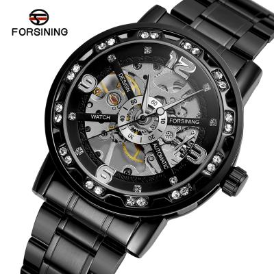 China FORSINING New Arrival Waterproof Automatic Watches Double Hollow Movement Folding Stainless Steel Luxury Men Watch for sale