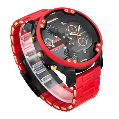 China 2022 Hot Selling Luxury Military Men's Two Time Quartz Automatic Wrist Watch Automatic Red Silicone Waterproof Man Hour Date 2022 for sale