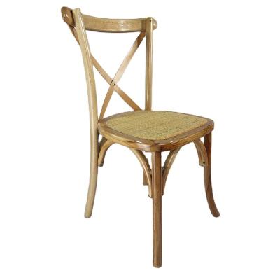 China EUROPEAN Beech Dining Chair X Back Chair Stacking Chair Natural Wedding Cross Back Wooden Rattan Seat Dining Chair Kitchen Furniture for sale