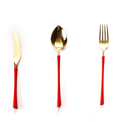 China Sustainable Gold Plated Flatware Hotel Cutlery Set Including Knife Spoon Fork Set for sale