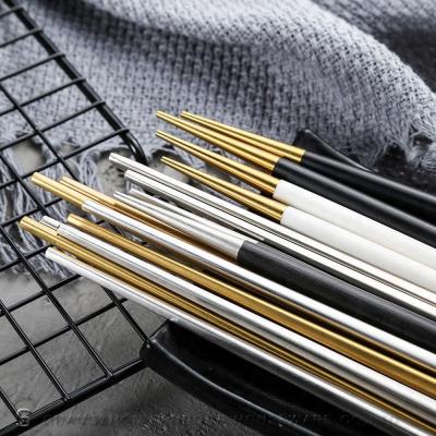 China Household Viable Top Rated Chopsticks and Chopstick Gold Color Spoon Set 304 Stainless Steel Free Sample Chinese Chopsticks for sale