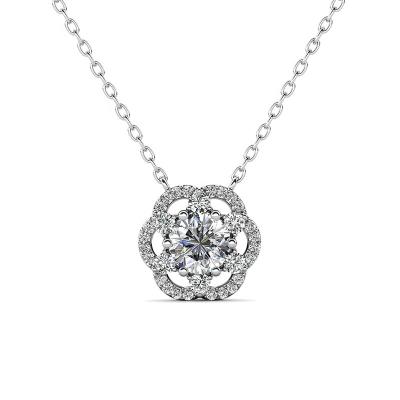 China St Claire Women's 18K White Gold Flower Moissanite Diamond Chain Necklace Pendant Necklace Lead Free Nickel Free for sale