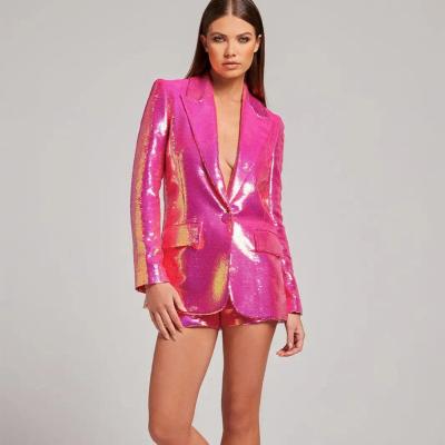 China QUICK DRY Manufacturers for customs clothes pink sequin women shorts  blazer long sleeve slim fit blazer 2pcs women's clothing winter for sale