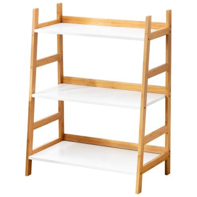 China Adjustable Custom Ladder Shelf 3 Tier Bamboo Shelf Storage Rack (Height) Buries Bookcase Plant Flower Rack For Living Room Bathroom Kitchen for sale