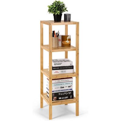 China Factory Free Standing Unit Multifunctional Bookshelf Shelf Storage Organizer (Height) Bathroom 4-Tier Adjustable Custom Bamboo Tower Shelf for sale