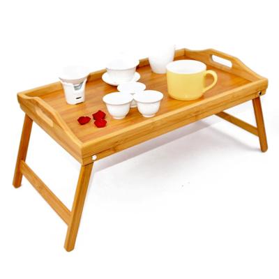 China Eco-friendly Custom Foldable Bamboo Desktop Tray Food Serving Tray Dinner Trays Coffee Snack Tables for sale