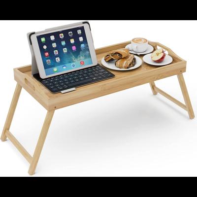 China Eco-Friendly Custom Made Bamboo Bed Tray with Handles and Foldable Legs Bamboo Table Bed Desk Breakfast in Bed Tray for Pad and Phone for sale