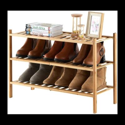 China Custom Shoe Rack 3 Tiers Adjustable Bamboo Shoe Storage Bamboo Shoe Organizer Cabinet Rack Bamboo for sale