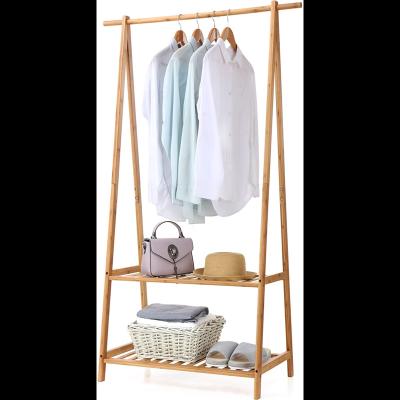 China Expandable Custom Bamboo Clothes Rack Extra Large Portable Garment Rack 2-Tire Storage Box Rayons for Entryway Bed Room Patented Design for sale