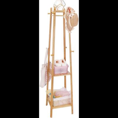 China Free Standing 3 Tier Bamboo Coat Rack Expandable Custom Bamboo Coat Rack For Bedroom With 8 Hooks Hats Ties Scarves Bags Coats Sweaters for sale