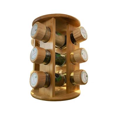 China LONGYAN WANGHONG 12 Custom Made Eco-Friendly Kitchen Shelf Spice Rack Bamboo Rotating Jars Gift Idea for sale