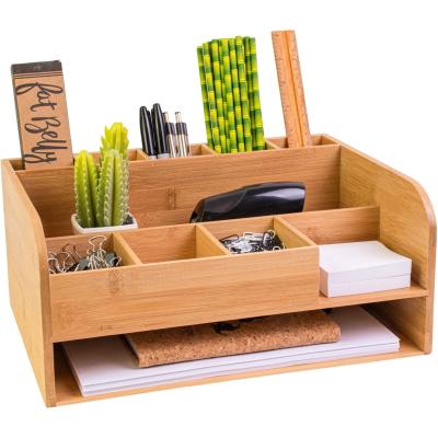 China Custom Bamboo Eco-Friendly Desk Organizer with File Organizer for Office Supplies Storage Desk Accessories Desk Decor FOR Office Organization for sale