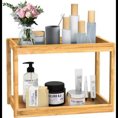 China 2 Tier Bathroom Cosmetic Organizer Countertop Standing Rack Stand Countertops Custom Cosmetic Shelf Viable Storage for sale