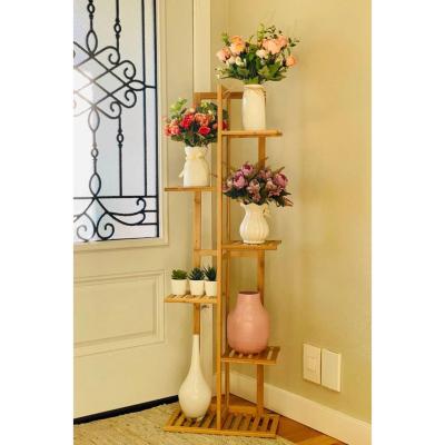 China Sustainable Custom Bamboo Plant Stands Shelf Organizer 4-Tier Indoor Bamboo Corner Storage Rack Rack For Bathroom for sale