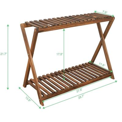 China Custom Viable Bamboo Indoor Outdoor Corner Plant Shelf 2 Tier Plant Corner Shelf Flower Single Pot Holder Bamboo Rack for sale